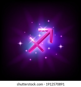 Sagittarius Constellation icon in space style on dark background with galaxy and stars. Zodiac sign of fire Vector Illustration