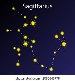 Sagittarius constellation icon. Stellar background. Astrology element. Horoscope symbol. Vector illustration. Stock image.