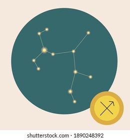 Sagittarius constellation isolated, zodiac sign. Vector stock illustration. Astrological zodiac sign Sagittarius. Icon, emblem, logo for occult. Illustration with the constellation Sagittarius