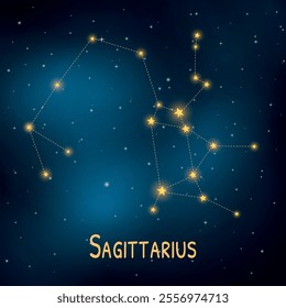 Sagittarius constellation in night sky: celestial map and zodiac representation.