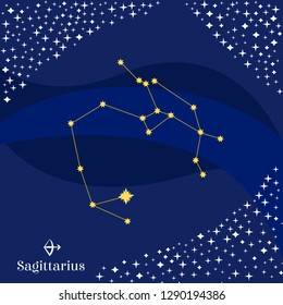 Sagittarius constellation vector. Stars on deep blue sky with zodiac sign