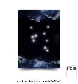Sagittarius Constellation. Zodiac Sign Sagittarius constellation lines. The constellation is seen through the clouds in the night sky. Vector