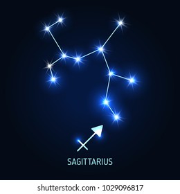 Sagittarius constellation and zodiac sing. Vector illustration.