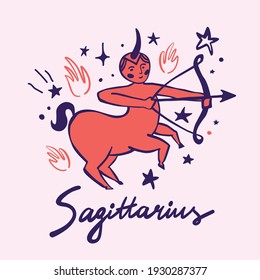 Sagittarius. Cute astrological illustration.  zodiac sign cute whimsical flat astrological art illustration