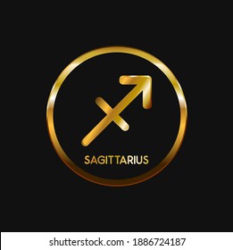 Sagittarius with gold Circle Astrology Icons on black background vector design.