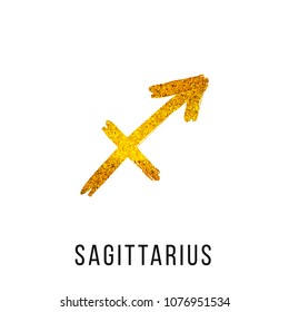 sagittarius gold glitter vector zodiac sign, hand drawn with ink brush. Vector graphics set.