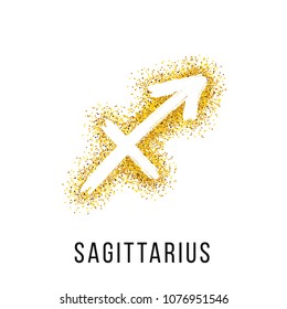 sagittarius gold glitter vector zodiac sign, hand drawn with ink brush. Vector graphics set.