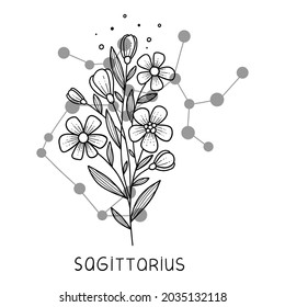 Sagittarius horoscope flower icon outline vector. Zodiac sign astrology. Tattoo horoscope flower