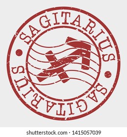Sagittarius Horoscope Postal. Zodiac Symbol Silhouette Seal. Round Design. Vector Icon. Design Retro Insignia.