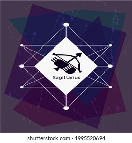 Sagittarius horoscope sign, Creative decorative elegant linear astrology zodiac Sagittarius emblem template for logo or poster decoration.
