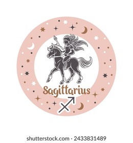 Sagittarius horoscope sign. Element of zodiac astrology. Esoteric symbol for logo or icon. Vector