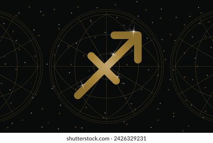 Sagittarius Horoscope Symbol, Astrology Icon, Sagittarius is the ninth astrological sign. with stars and galaxy background