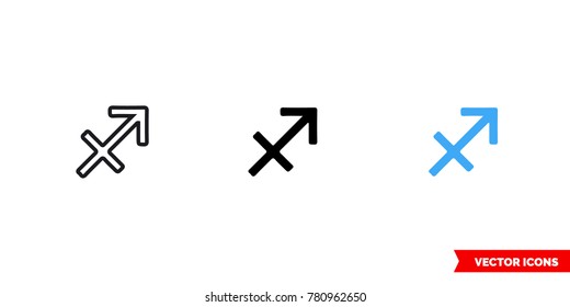Sagittarius icon of 3 types: color, black and white, outline. Isolated vector sign symbol.
