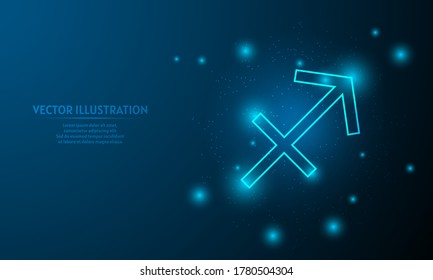 sagittarius icon on blue background,  low poly zodiac icon backgraound. Glowing