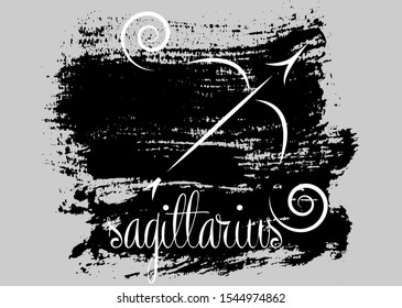 sagittarius icon of zodiac, Vector icon. astrological signs, grunge image of horoscope. brush stroke style, isolated on grey background  