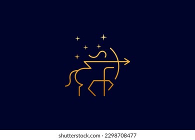 logotipo de estilo de línea simple de mitología sagittariana con gradiente de color dorado