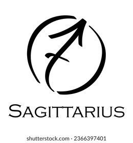 Sagittarius with name. Horoscope with 12 or 13 zodiac signs. Astrology, fortune telling, constellation, stars, ascendant, pseudoscience, natal chart. Casual style with black strokes