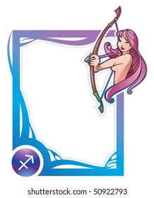 Sagittarius, the ninth sign from the series of the zodiac frames in cartoon style, vector illustration