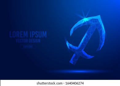 Sagittarius ninth zodiac sign abstract background. Low poly wireframe digital banner. Linear and polygonal 3D concept of horoscope, celestial constellation. Vector isolated illustration.