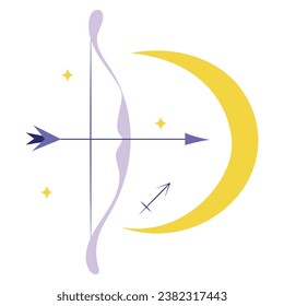 Sagittarius , ninth zodiac sign in Astrology, bow and arrow. Isolated vector illustration in flat design