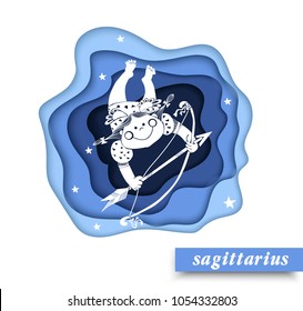 Sagittarius. Paper art sagittarius of zodiac and horoscope concept, vector art and illustration.Children horoscope. vector