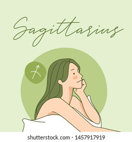 Sagittarius : Pretty girl with horoscope sign on pastel background :Vector Illustration