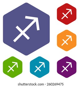 Sagittarius rhombus icons set in different colors. Vector Illustration