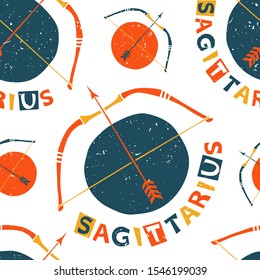Sagittarius seamless pattern. Сolored bows on a white background. Sagittarius pattern original design. Vector shabby hand drawn illustration