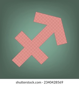 Sagittarius sign illustration. Apricot Icon with Brick Red parquet floor graphic pattern on a Ebony background. Feldgrau. Green. Illustration.