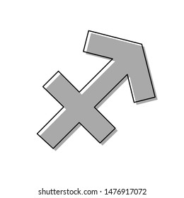 Sagittarius sign illustration. Black line icon with gray shifted flat filled icon on white background. Illustration.