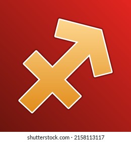 Sagittarius sign illustration. Golden gradient Icon with contours on redish Background. Illustration.