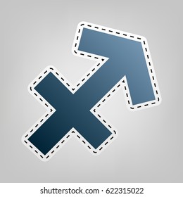 Sagittarius sign illustration. Vector. Blue icon with outline for cutting out at gray background.