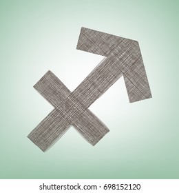 Sagittarius sign illustration. Vector. Brown flax icon on green background with light spot at the center.