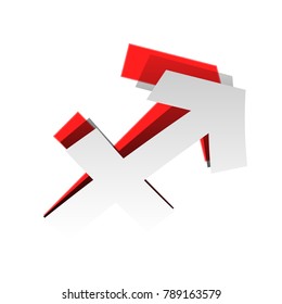 Sagittarius sign illustration. Vector. Detachable paper icon with red body stock. Isolated.