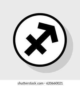 Sagittarius sign illustration. Vector. Flat black icon in white circle with shadow at gray background.