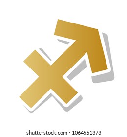Sagittarius sign illustration. Vector. Golden gradient icon with white contour and rotated gray shadow at white background.