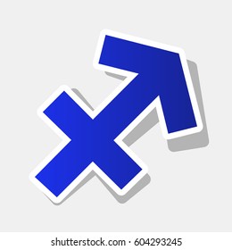 Sagittarius sign illustration. Vector. New year bluish icon with outside stroke and gray shadow on light gray background.