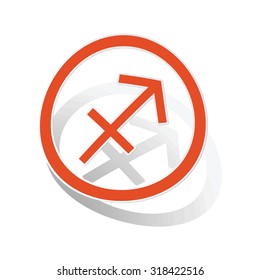 Sagittarius sign sticker, orange circle with image inside, on white background