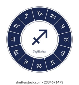 Sagittarius sign . Vector illustration. Sagittarius zodiac sign symbole on white background horoscope astrology. Zodiac sign. Astrological calendar. Zodiacal black and white vector horoscope. Line