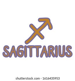 Sagittarius star sign zodiac symbol clip art. Mystic esoteric astrological sign. Magic horoscope illustration doodle in flat colour. Isolated spirituality vector EPS 10. 