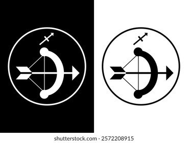 Sagittarius and symbol icon. Vector illustration. Simple black and white design. Icon set.
