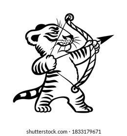 Sagittarius tiger cub, black and white picture, tattoo