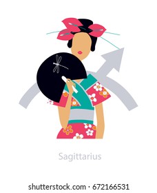 Sagittarius Woman horoscope sign. Vector illustration.