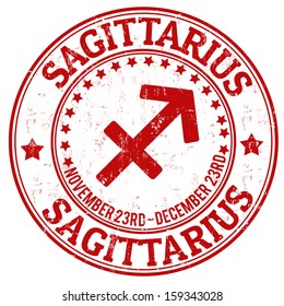 Sagittarius zodiac astrology grunge stamp suitable for use on website, in print and promotional materials, and for advertising