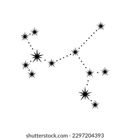 Sagittarius zodiac сonstellation, black silhouette of stars and dots on white. Astrological sign. Vector stencil element for illustration of esoteric, divination and fortune telling, mystic design