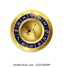 Sagittarius zodiac coin. Witchcraft astrology for zodiac constellations. Modern magic divination. Gold coins sign isolated on a white background esoteric. Realistic 3D vector EPS10 illustration.