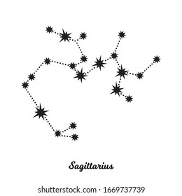 Sagittarius Zodiac constellation. Vector illustration in the style of minimalism. The symbol of the astrological horoscope. Black stars on a white background. Monochrome vector sign