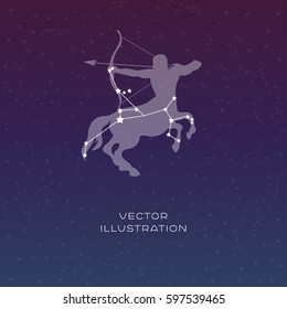 Sagittarius zodiac constellation vector sign with silhouette