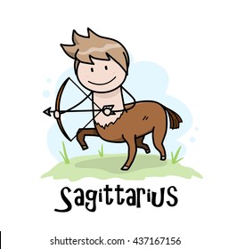 Sagittarius Zodiac, a hand drawn vector cartoon illustration of Sagittarius zodiac, The Centaur Archer.