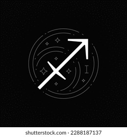 Sagittarius zodiac horoscope astrology minimal symbol line art vintage logo design vector illustration. Astrological celestial constellation mythology elegant element lunar calendar archery arrow